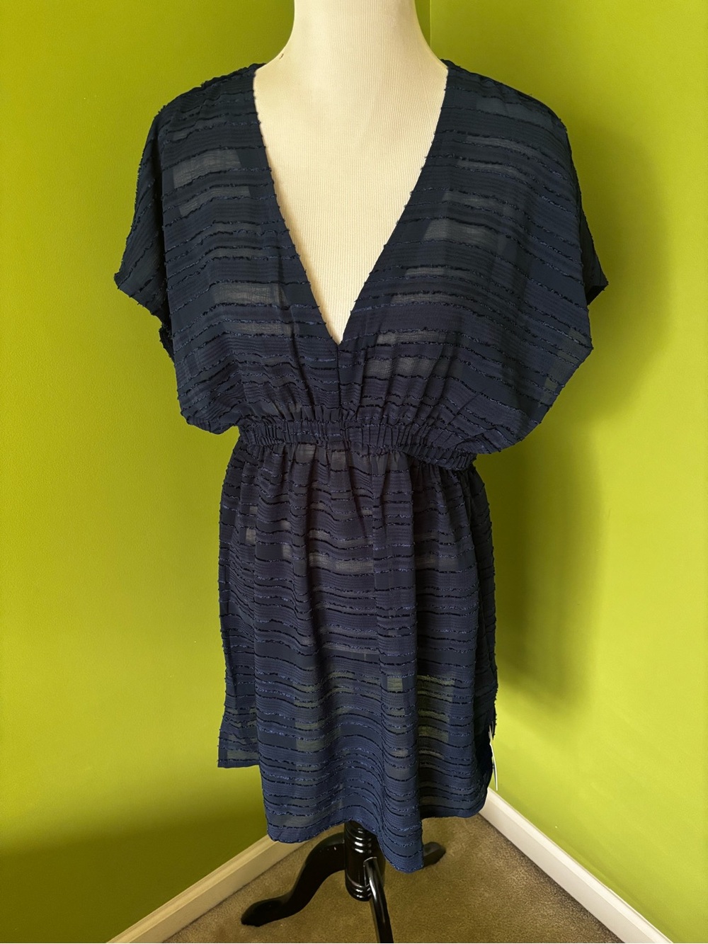 Cupshe Navy Blue Sheer Stripe Swim Cover-Up Tunic